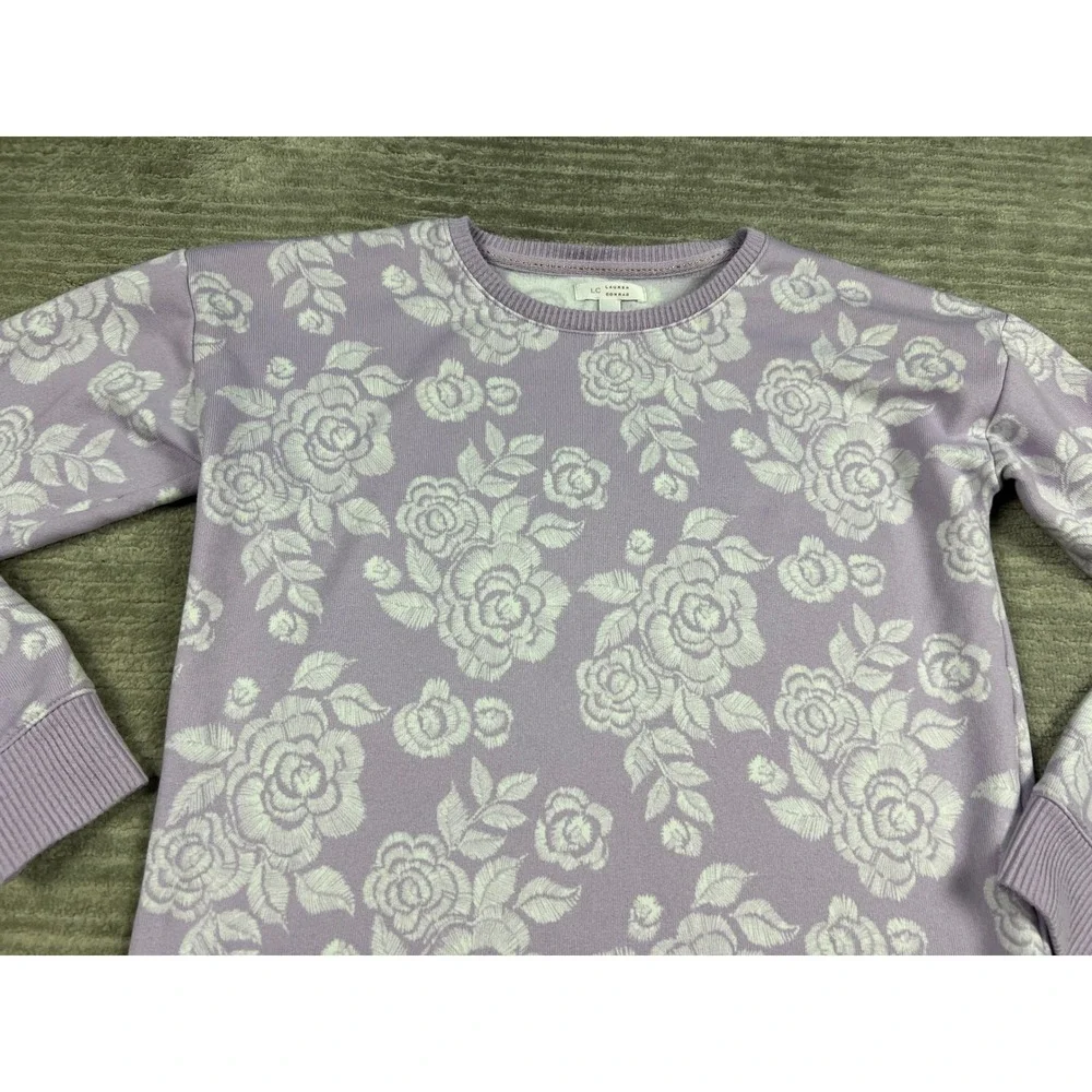 LC Lauren Conrad Sweatshirt Women Small Purple Floral Rose Sleepwear Top Relaxed